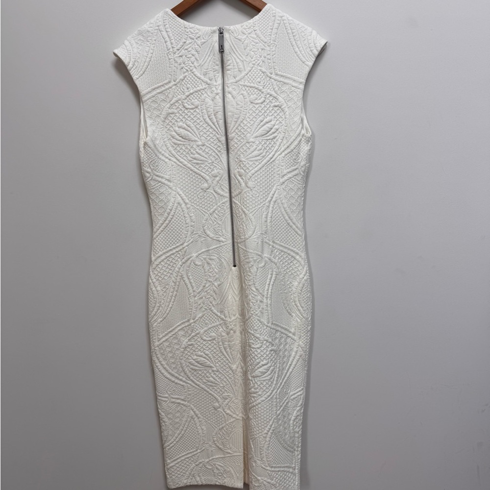 Ted Baker White Cream Jacquard Textured Midi Dress Size 4 (US 10) V-Neck - Picture 4 of 8